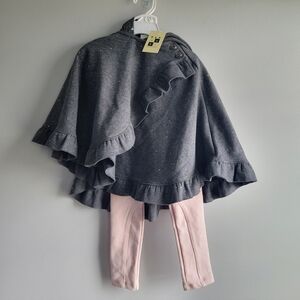 Max Studio Baby Girl Toddler 2T Shawl Cape Hoodie Jacket with Glitter & Leggings
